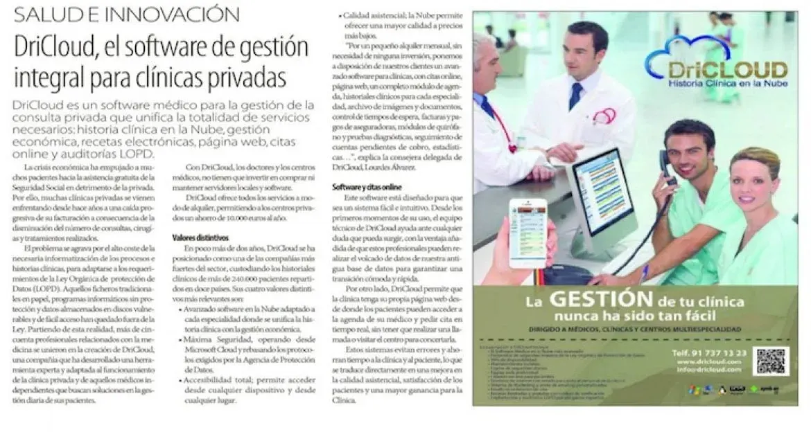 La Razón: "DriCloud mejora la calidad asistencial en la sanidad privada"