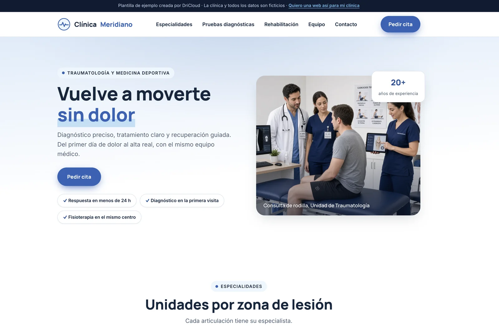 Ejemplo de página web para clínicas creada por DriCloud