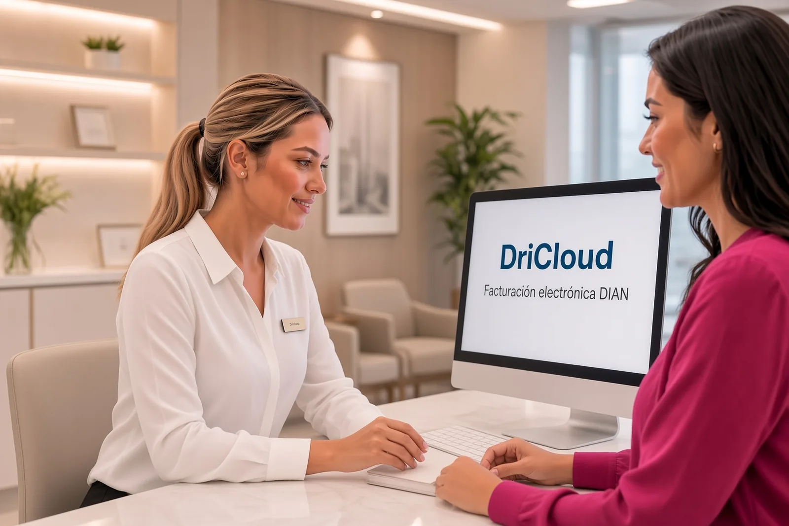 Recepción de una clínica en Colombia emitiendo factura electrónica DIAN con DriCloud