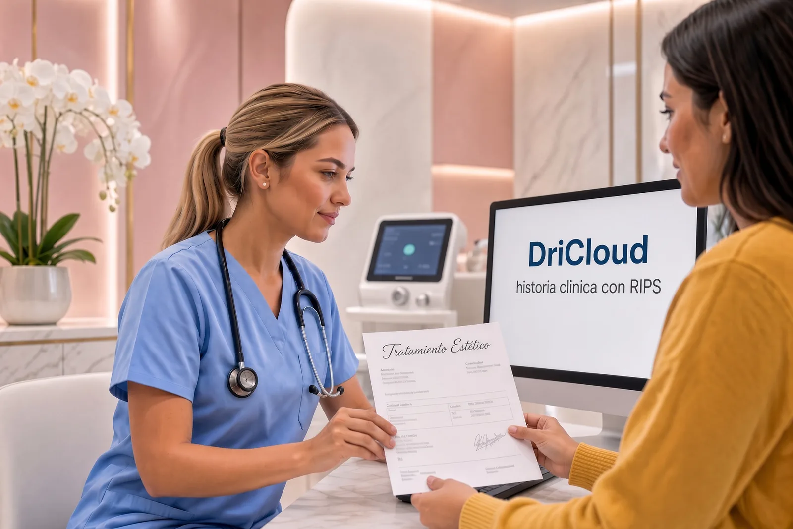 Profesional en Colombia con la historia clínica de DriCloud generando los RIPS