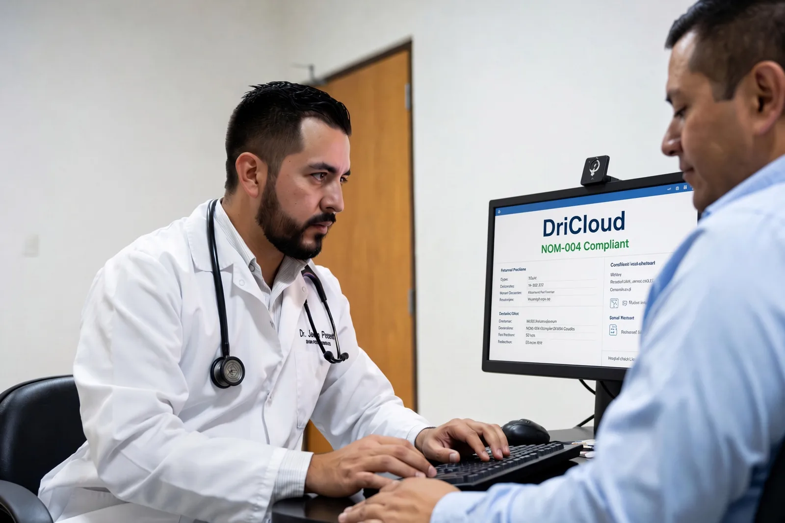 Médico en México revisando el expediente clínico electrónico de DriCloud adaptado a la NOM-004