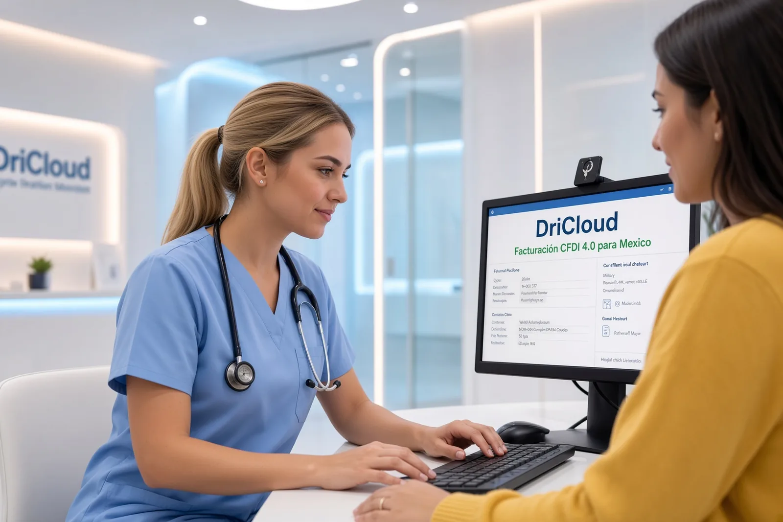 Recepción de una clínica en México emitiendo una factura CFDI 4.0 con DriCloud