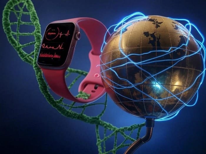 Ilustración sobre el futuro de la investigación médica y sus avances tecnológicos.