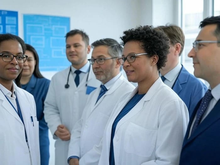 "Ilustración que muestra cómo la tecnología impulsa avances en la salud pública, con dispositivos médicos, aplicaciones de salud y datos digitales conectados